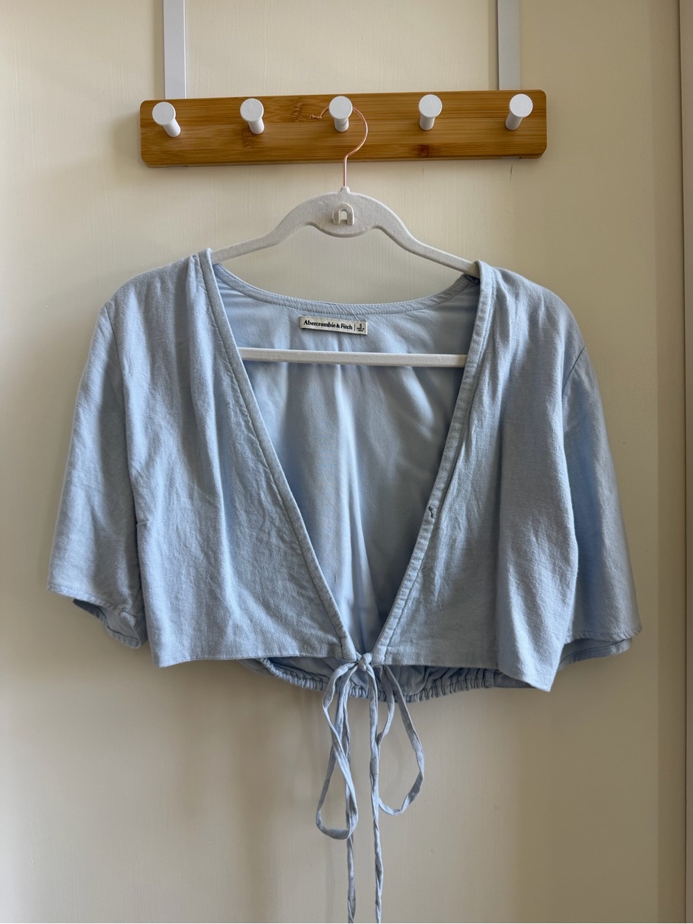 Abercrombie & Fitch Pale Blue Tie-Front Cropped Top